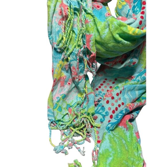 Lilly Pulitzer Checkin Gecko Scarf Colorful Lightweight, Size 65” X 26” - Picture 5 of 5